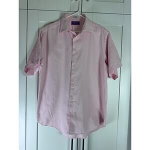 Lorenzo Uomo Pink Dress Shirt Mens 16 34/35 Short Sleeve 2 Ply Cotton Button Up